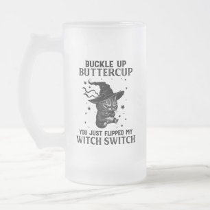 Cat Buckle Up Butterkoppen Funny Halloween Cat Lov Frostat Ölglas