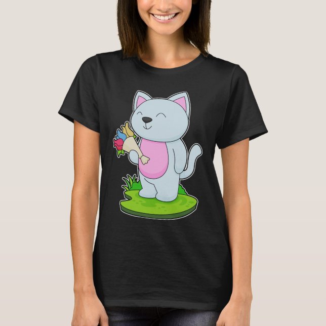 Cat Bunch of Flowers T Shirt (Framsida)