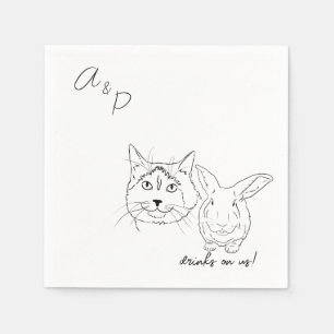 Cat & bunny Bröllop Cocktail Napkins Pappersservett
