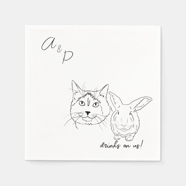 Cat & bunny Bröllop Cocktail Napkins Pappersservett (Framsidan)