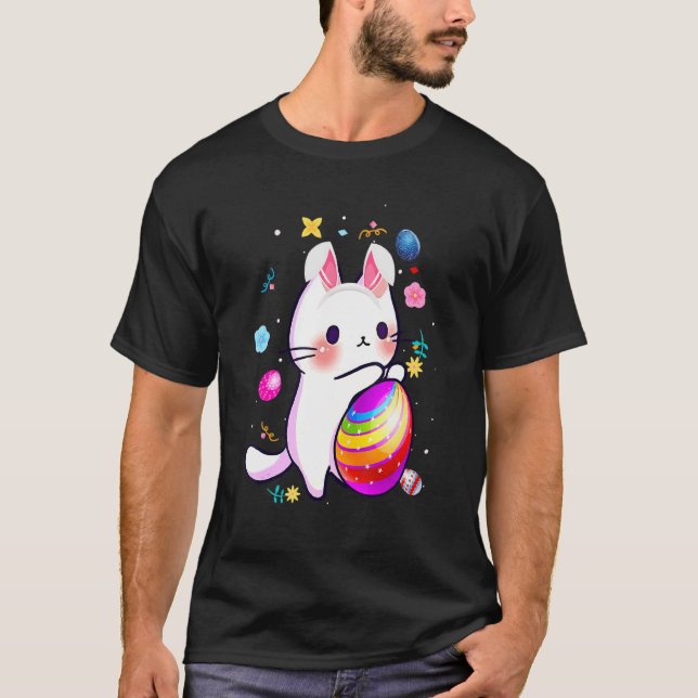 Cat Bunny Rabbit Påskägg Basket Egg Hunting Co T Shirt (Framsida)