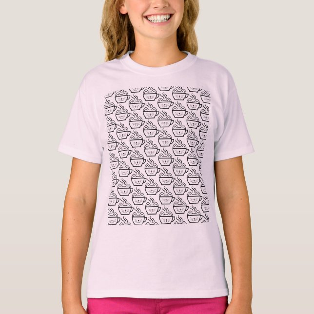 Cat Cafe mönster T Shirt (Framsida)