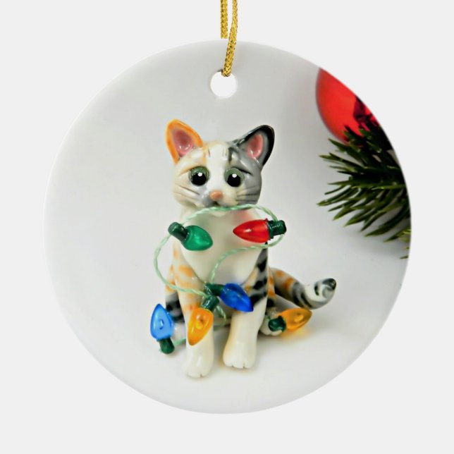 Cat Calico Tabby Helgdag Ceramic Ornament (Framsidan)