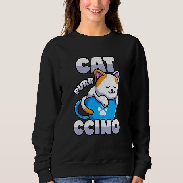 Cat Cappuccino Pun Kitten i kaffe Kopp T Shirt (Framsida)