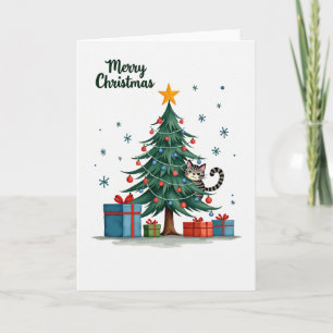 Cat Cat i God jul per r i Julgran Kort
