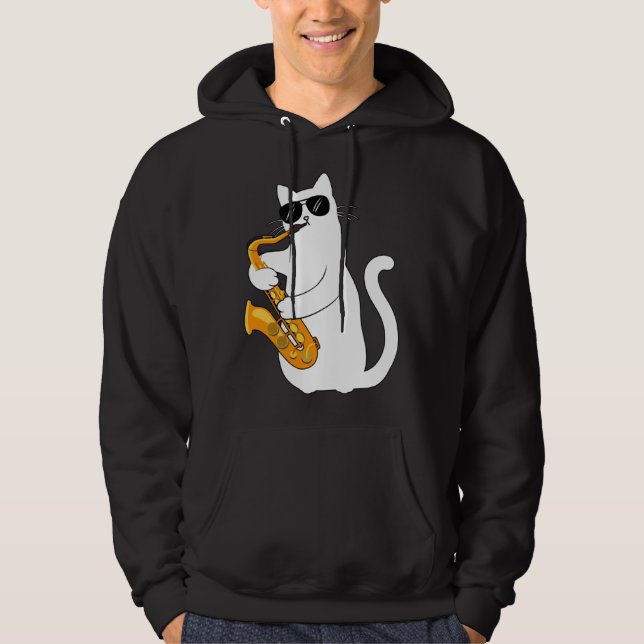 Cat  Cat Saxophone Tee  Cat Sax Hoodie (Framsida)