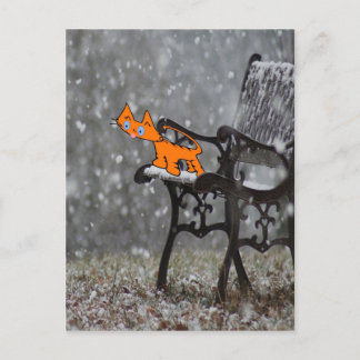 Cat Catches Snö Flakes o Hans Tong Vykort