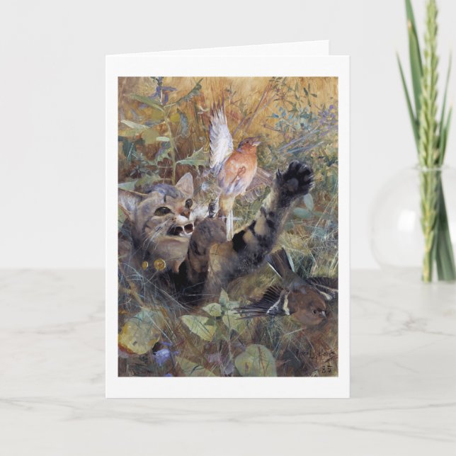 Cat Catching a Bird, Bruno Liljefors Kort (Framsida)