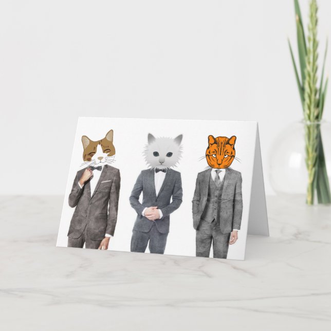 CAT CATS WEARING A KOSTYM FÖDELSEDAGSKORT KORT (Framsida)