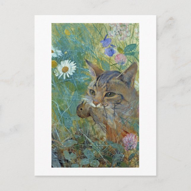 Cat Caught a Bird, Bruno Liljefors Vykort (Framsida)