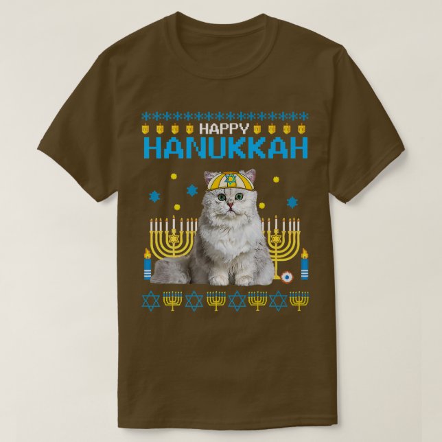 Cat Chanukah Jewish Ugly Hanukkah Sweater Pajama  T Shirt (Design framsida)