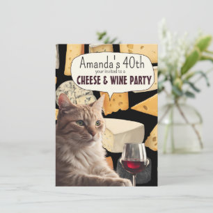 Cat Cheese och vin party lustig inbjudan party