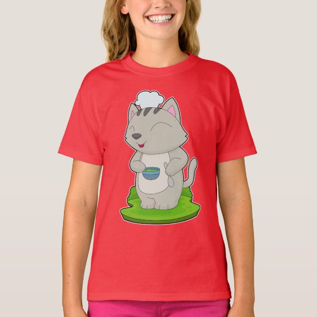 Cat Chef Bowl Cook T Shirt (Framsida)