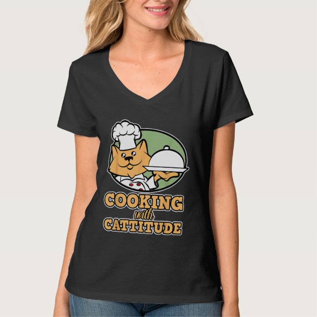 Cat Chef Cook Shirt För manar kokning med Cattitud T (Framsida)