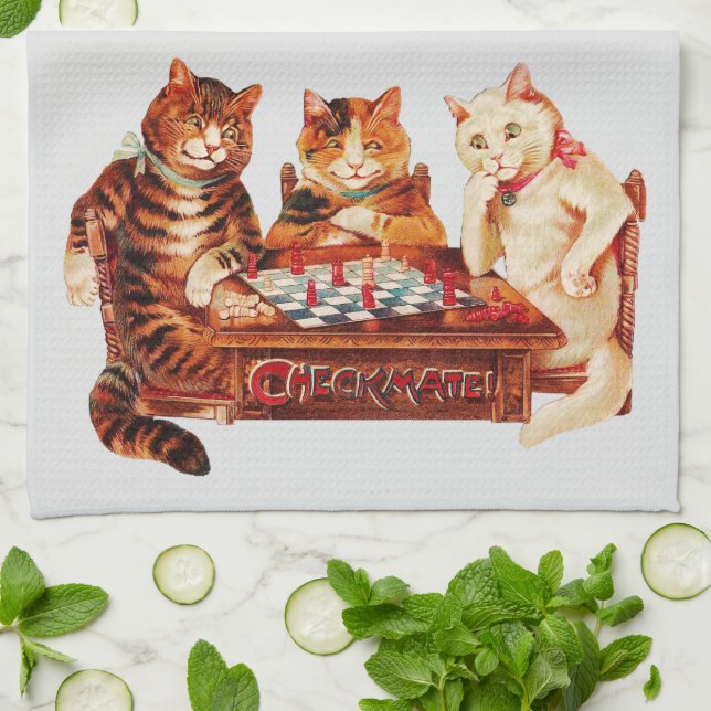 Cat Chess Checkmate Louis Wain Kökshandduk (Vikta)