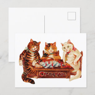 Cat Chess Checkmate Louis Wain Vykort