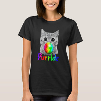 Cat Chewing Bubble Gum Purride LGBQ Pride Flagga C T Shirt
