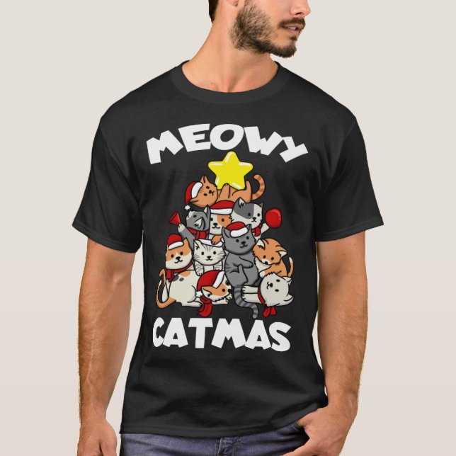 Cat Christmas Cat Tree Meowy Catmas T Shirt (Framsida)
