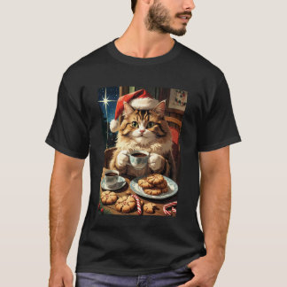 Cat & Christmas Cookies Tee, söt katt julhatt roli T Shirt