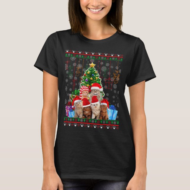 Cat Christmas Funny Ugly Women Men Merry Gift  T Shirt (Framsida)