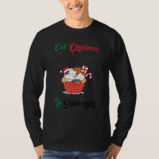 Cat Christmas In September Xmas Kitten T Shirt (Framsida)