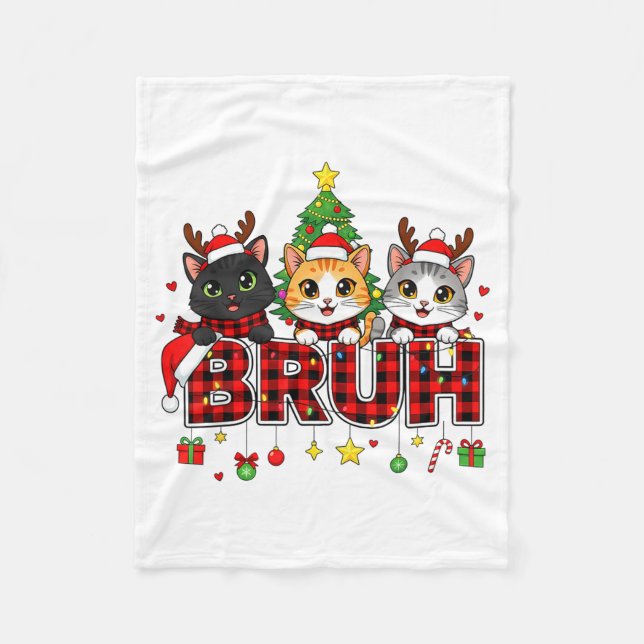 Cat Christmas Light Reindeer Santa Bruh Funny  Fleecefilt (Framsidan)