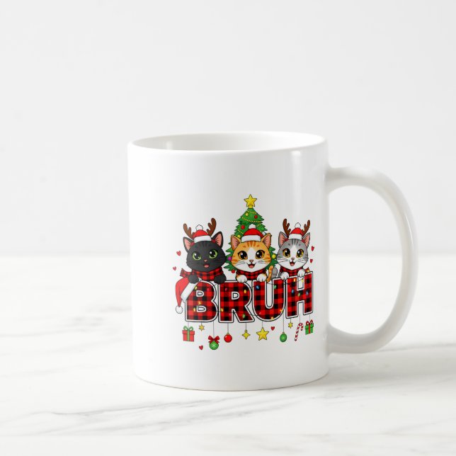 Cat Christmas Light Reindeer Santa Bruh Funny  Kaffemugg (Höger)