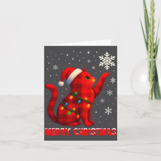 Cat Christmas Light Reindeer Santa Christmas Cat L Kort (Framsida)