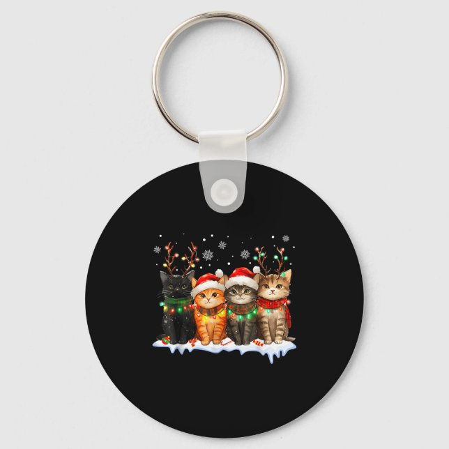 Cat Christmas Light Reindeer Santa Christmas Cat L Nyckelring (Framsida)