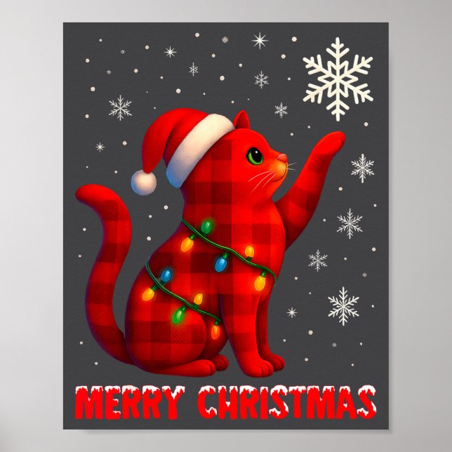 Cat Christmas Light Reindeer Santa Christmas Cat L Poster (Framsidan)