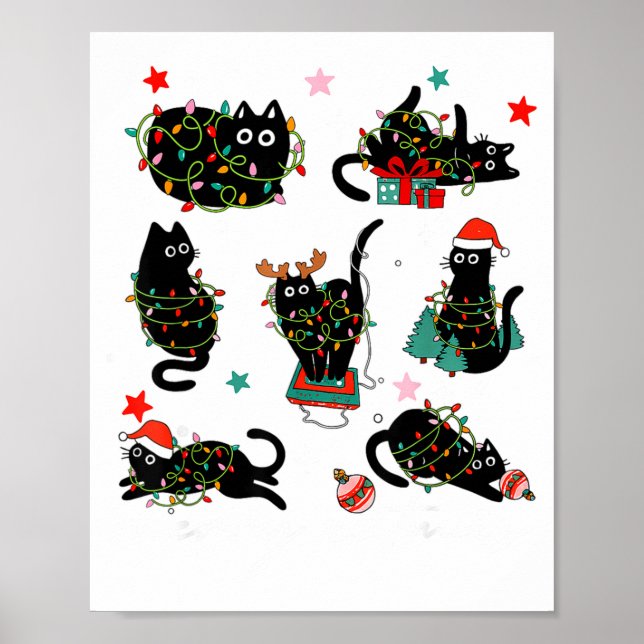Cat Christmas Light Reindeer Santa Christmas Cat L Poster (Framsidan)
