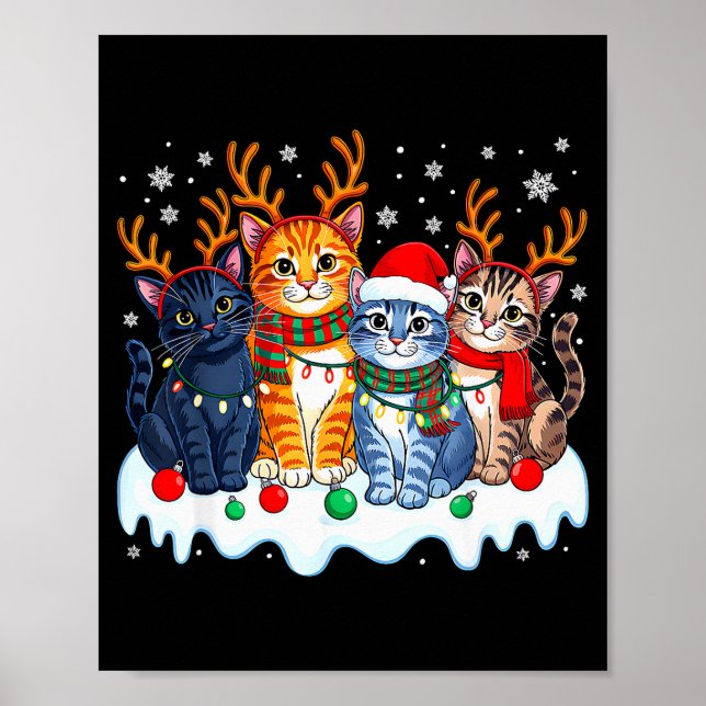Cat Christmas Light Reindeer Santa Christmas Funny Poster (Framsidan)