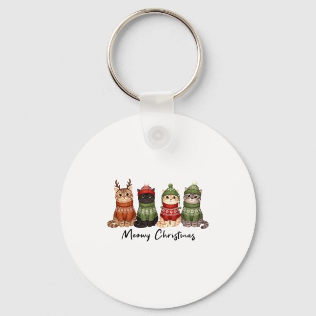 Cat Christmas Light Reindeer Santa Meowy Christmas Nyckelring (Framsida)