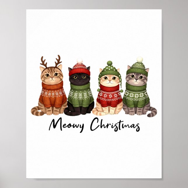 Cat Christmas Light Reindeer Santa Meowy Christmas Poster (Framsidan)