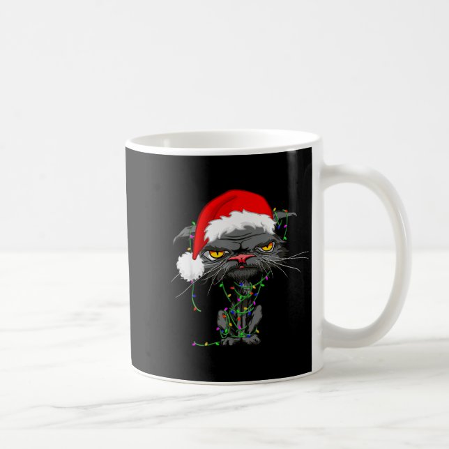 Cat Christmas Lights Bored Cat Santa Hat Funny Cat Kaffemugg (Höger)