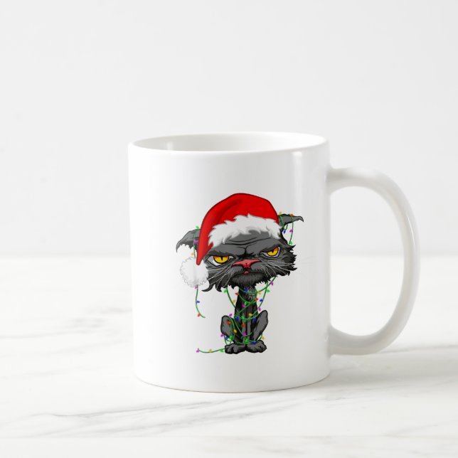 Cat Christmas Lights Bored Cat Santa Hat Funny Cat Kaffemugg (Höger)