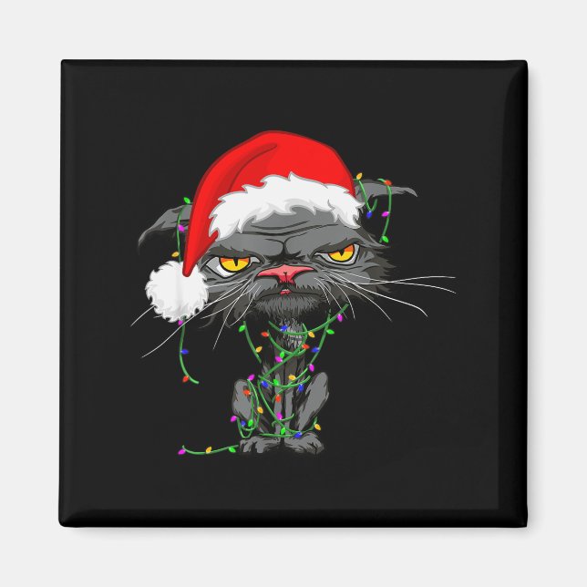 Cat Christmas Lights Bored Cat Santa Hat Funny Cat Magnet (Framsidan)
