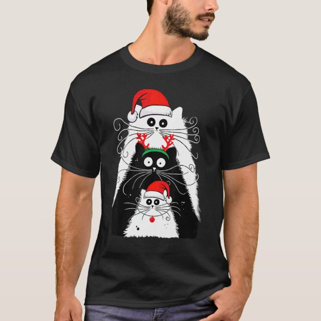 Cat Christmas Men Women T Shirt (Framsida)
