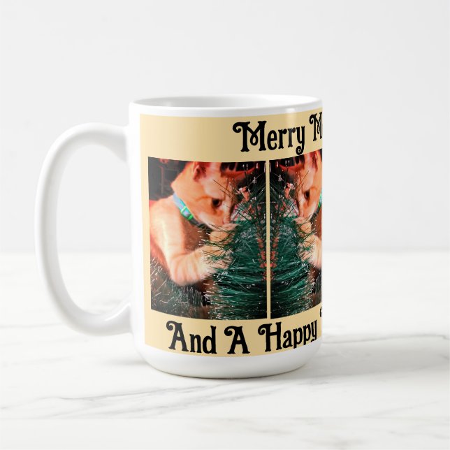Cat Christmas Photo text customize Kaffemugg (Vänster)