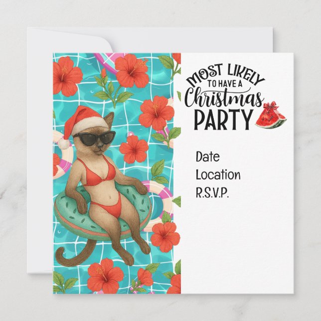 Cat Christmas Pool Party for Christmas in July  Inbjudningar (Framsida)