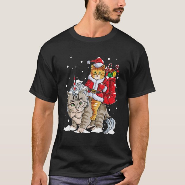 Cat Christmas Santa Caticorn Meowy Xmas T Shirt (Framsida)
