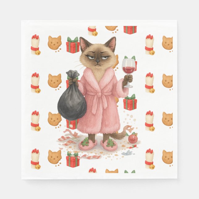 Cat Christmas themed for Siamese Cat Lovers Pappersservett (Framsidan)