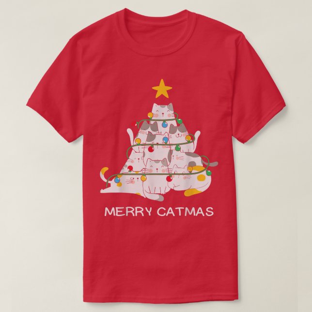 Cat Christmas Tree Merry Catmas Meow Christmas Cat T Shirt (Design framsida)