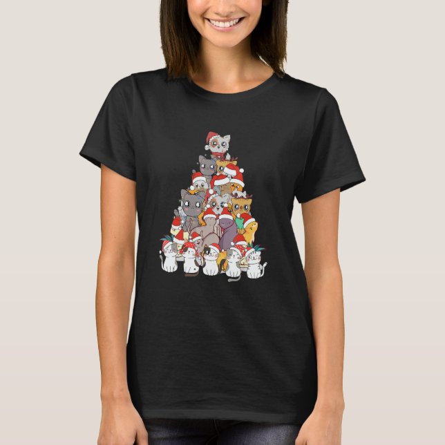 Cat Christmas Tree Xmas  Meowy Catmas Santa T Shirt (Framsida)