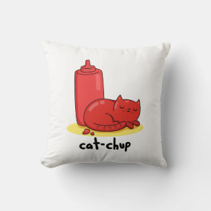 Cat-chup Cute Red Ketchup Cat Pun Kudde