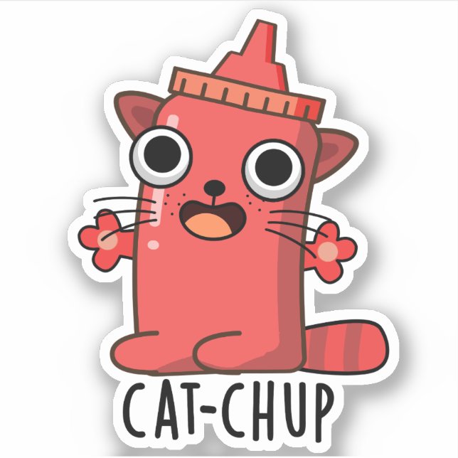 Cat-chup Funny Ketchup Pun Klistermärken (Framsida)