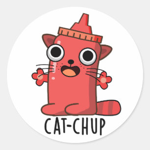 Cat-chup Funny Ketchup Pun Runt Klistermärke