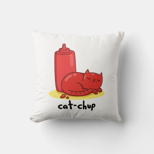 Cat chup Funny Red Ketchup Cat Pun Kudde (Framsida)