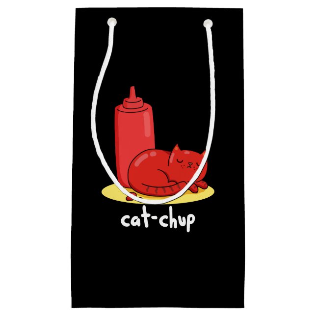 Cat chup Funny Red Ketchup Cat Pun Mörk BG (Framsidan)