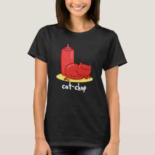 Cat chup Funny Red Ketchup Cat Pun Mörk BG T Shirt